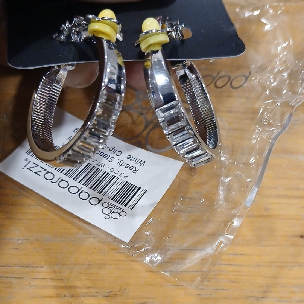 Paparazzi Silver Hoop Earrings with Yellow Accents